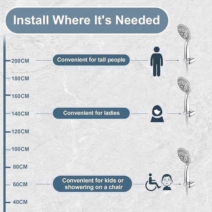 BRIGHT SHOWERS Shower Head Holder Wall Mount, Adjustable Handheld Shower Wand Holder with Universal Fit and Angle Adjustment, Chrome