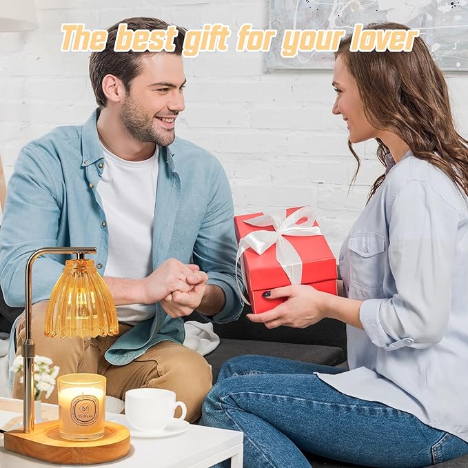 Candle Warmer Lamp with Timer & Dimmer, Height Adjustable Wax Melting Lamp with 2 Bulbs, Safe Flameless Candle Warmer for Home Décor, Gift for Wife, Mom, or Girlfriend, Warm Yellow