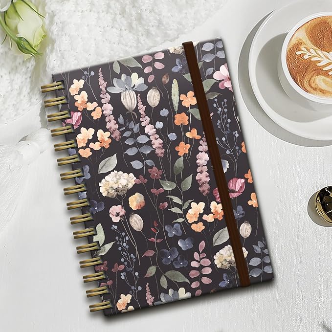 Cute Spiral Notebook, Journal for Women, Hardcover Spiral Journal, 5.5 x 8.3 Inches, 120 Pages,100gsm Paper, for Gifts Nurse Teacher Women Office Supplies(Watercolor Flower)