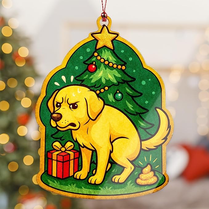 Funny Christmas Ornaments - Funny Gag Gifts - Santa Ornament - Raunchy - Unique Christmas Ornaments - Suncatcher Effect Window Hanging - car Hanging Accessories RUSATEN Labradorgag 1