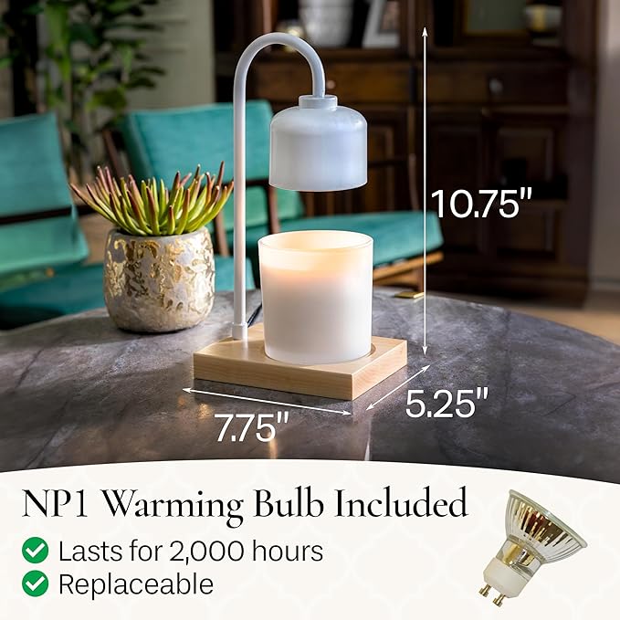 Candle Warmers Etc. White & Wood Arched Lamp – for Top-Down Warming & Flame-Free Fragrance
