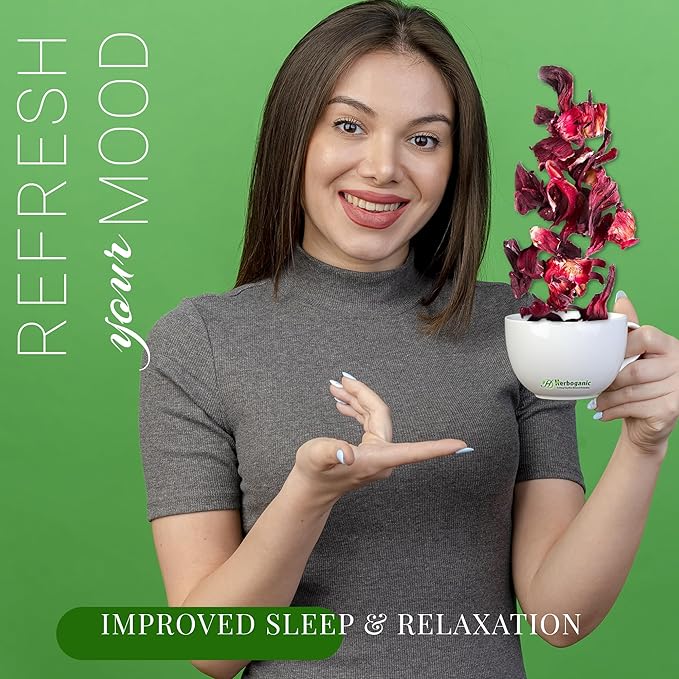 HERBOGANIC Hibiscus Herbal Tea - Digestion and Immune Support | Refreshing and Delicious Blend | Natural Ingredients | 20 Tea Bags