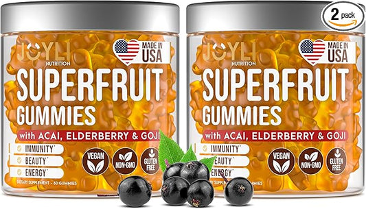 2 Pack - Multivitamin Fruit Gummies Vitamins A, C, D & E for Adults and Kids - Superfruit Gummy for Women&Men with Goji, Elderberry - Supports Immunity, Digestion&Energy - 60 Chewable Veggie Gummies