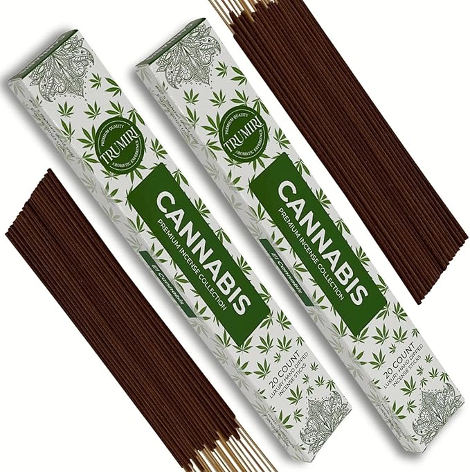Cannabis Scented Incense Sticks - Total 40 Insence-Sticks - Dual Pack of 20 Insense - Inciensos - Inscents - Natural Non Toxic Ingredients - Incents - Incence - Inscense - Insents