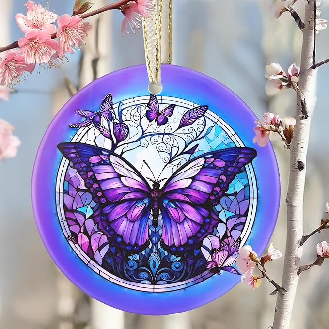 Butterfly Ceramic Ornament - Christmas Tree Decor - Butterfly Lovers Gift