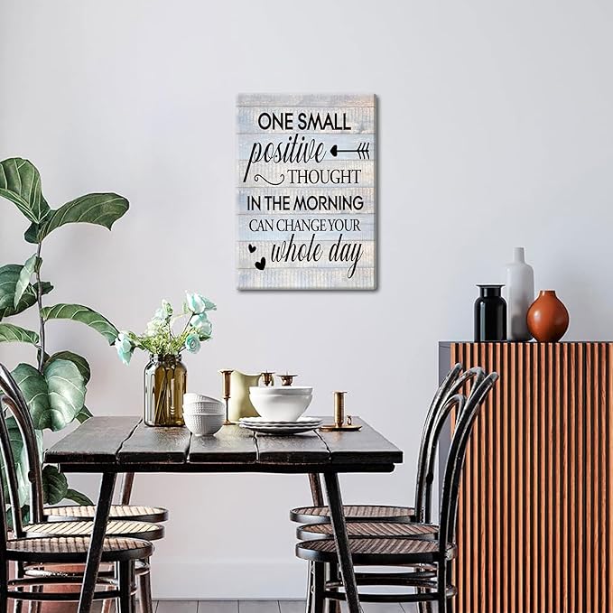 Farmhouse Inspirational Wall Decor for Home Decoration – One Small Positive Thought in the Morning Quote Picture Canvas Prints, Motivational Wall Art for Living Room Bedroom 12x16 inch Framed