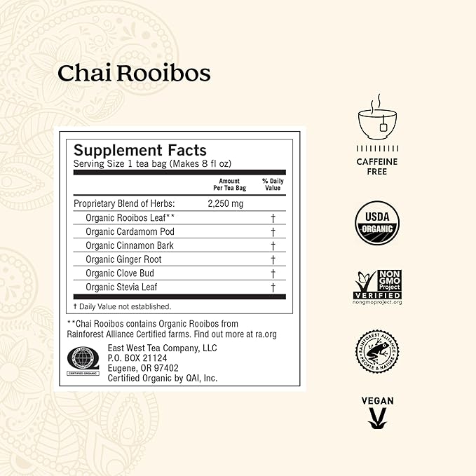 Yogi Tea Chai Rooibos Tea - 16 Tea Bags per Pack (6 Packs) - Spiced Organic Rooibos Tea - Provides Antioxidants - Caffeine-Free - Includes Cardamom, Cinnamon, Ginger & Clove