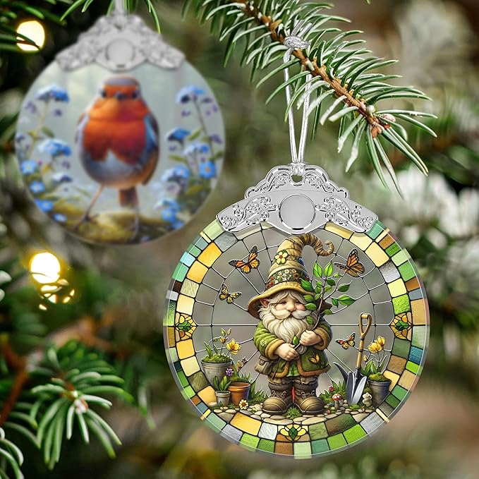 Charming Gnome Stained Glass Orament - Christmas Ornament - Christmas Decorations for Tree - Holiday Present ldeas - Gift Exchange