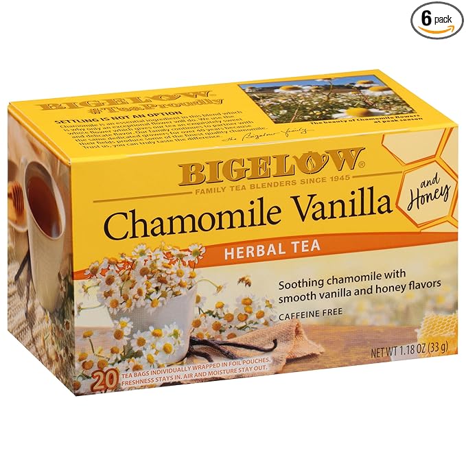 Bigelow Tea Chamomile Vanilla with Honey Herbal Teabags Box, Caffeine Free, 20 Count, Pack of 6