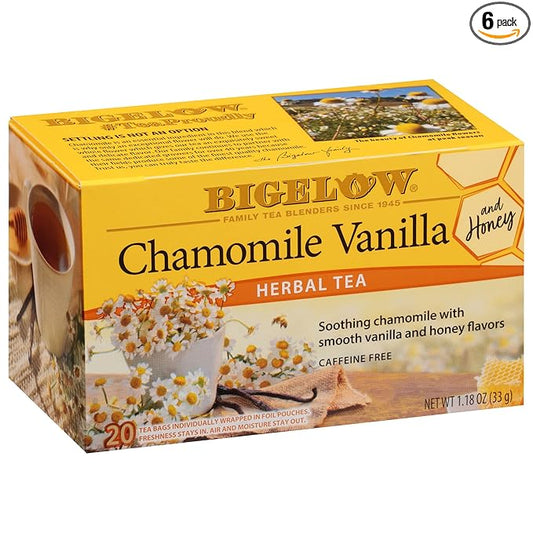 Bigelow Tea Chamomile Vanilla with Honey Herbal Teabags Box, Caffeine Free, 20 Count, Pack of 6