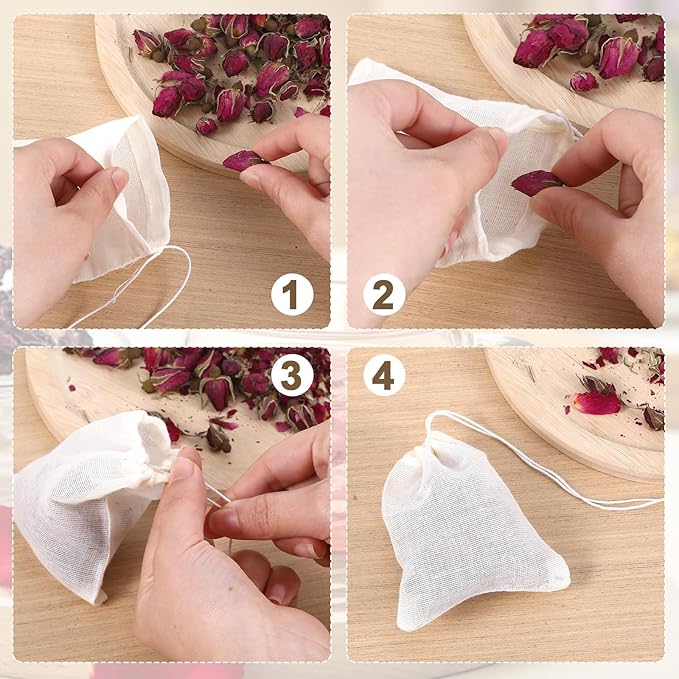 40Pcs Spice Bags for Cooking, Lavender Sachet Bags Empty Tea Bags Mini Drawstring Pouch for Loose Tea Filters, Herb Saver for Spice Cooking Soup Odds for Drawers and Closets (4x3 Inch)