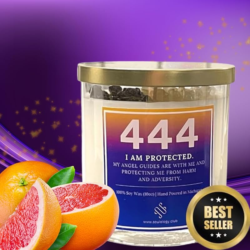 444 Angel Number Candle, 10oz, Crystal candle, 100% Soy Wax & Phthalate-Free Fragrance candles, Gifts candles for women, Angel Number Gift, Protection Candle