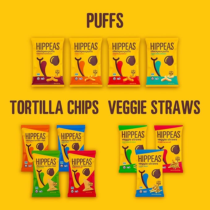 Hippeas Chickpea Tortilla Chips, Nacho Vibes, 1 Ounce (Pack of 18), 3g Protein, 3g Fiber, Vegan, Gluten-Free, Crunchy, Plant Protein Snacks