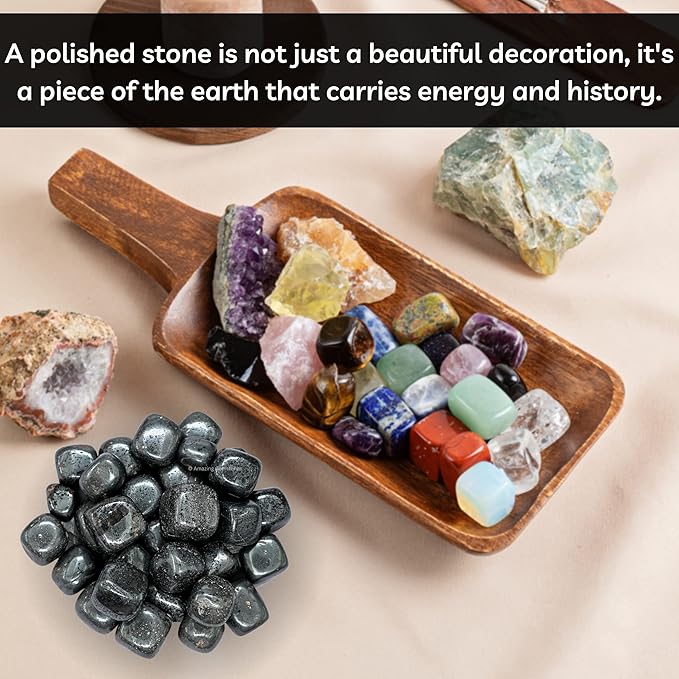 Amazing Gemstone Hematite Crystals and Healing Stones Tumbled - 1000+ Carats Hematite Stone, Natural Healing Stones for Energy Balance, Stress Relief - Premium Polished Gems Rocks for Meditation