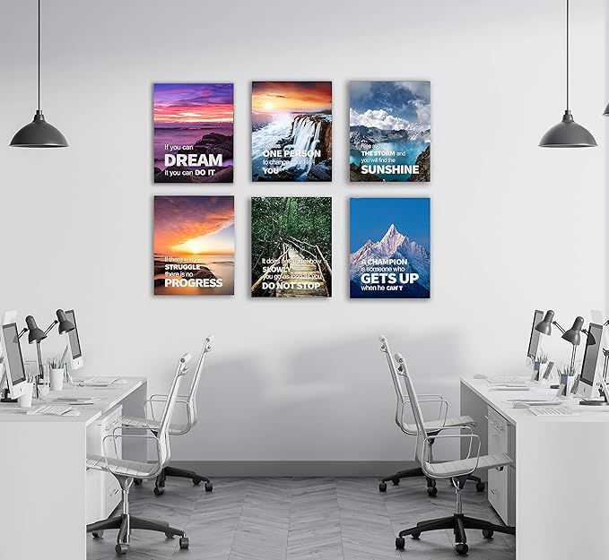 Inspirational Quotes Motto Wall Art，Motivational Office Wall Art Decoration Painting, Suitable for Library, School, Gym,Office， Living Room,Home Deco,Tabletop/Hanging,| 6-pack29 x 38 cm (Framed…) D