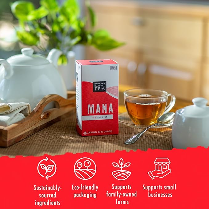 Mana Hibiscus Tea - Herbal Black Tea - All Natural Wellness Tea - Refreshing, Uplifting and Energizing Tea with Cinnamon & Mint - Supports Immune Health 60 Tea Bags