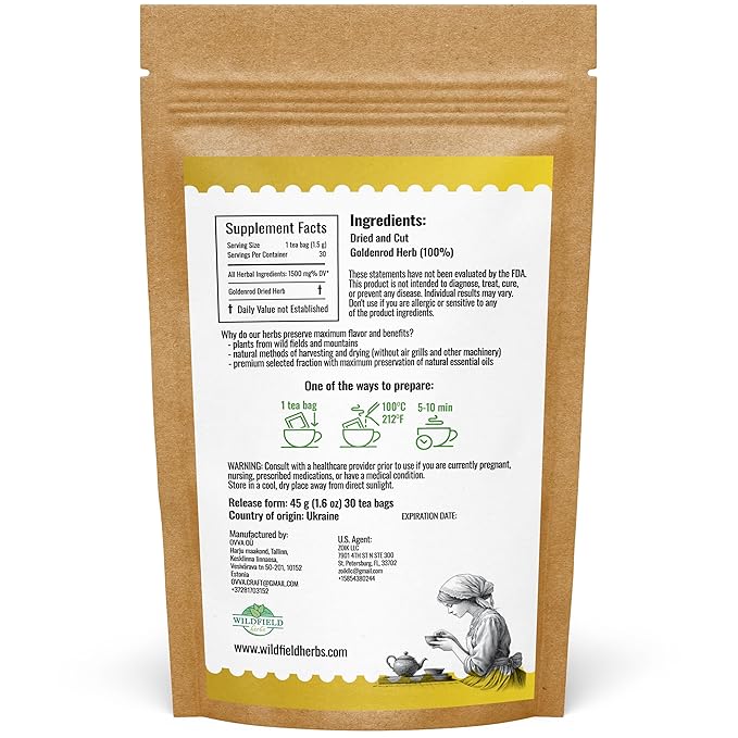 30 Bags Goldenrod Tea Herb Golden Root (Solidago virgaurea L.) - 45g Dried Golden Rod Herbs Herbal Tea