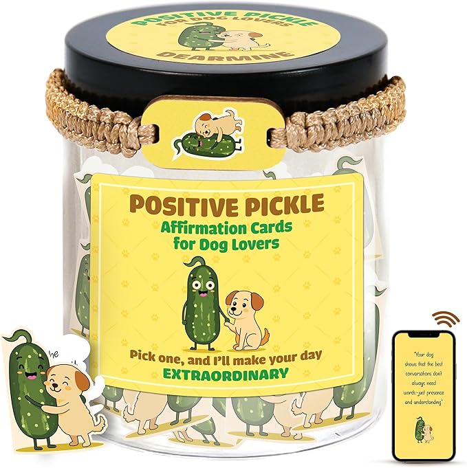 60 Positive Pickle Cards Jar, Affirmation Cards for Women, Emotional Support Pickle, Birthday Gift for Women, Dad Gifts, Teen Girl Gifts Trendy Stuff (Pickle Positive for Dog Lover)