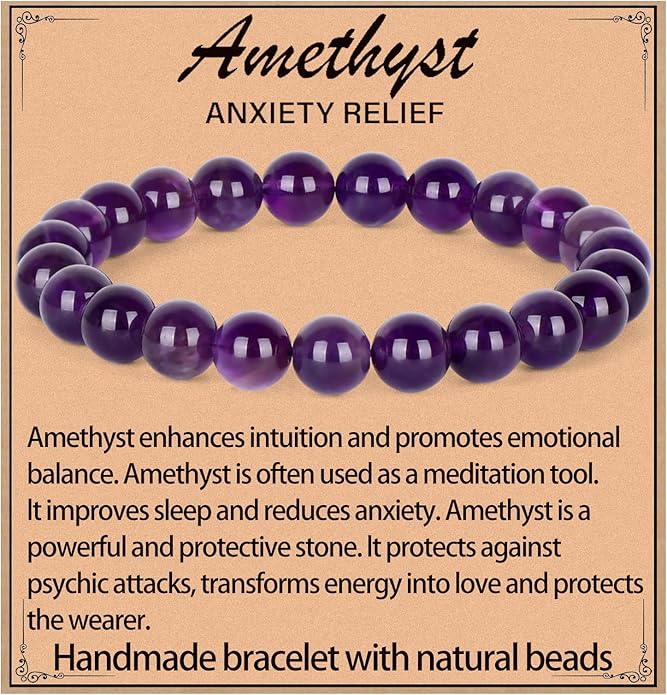 LPBeads Handmade Natural Gemstone Stretch Elastic Bracelet Healing Crystal Round Stone Beads Jewelry Gifts for Women Men