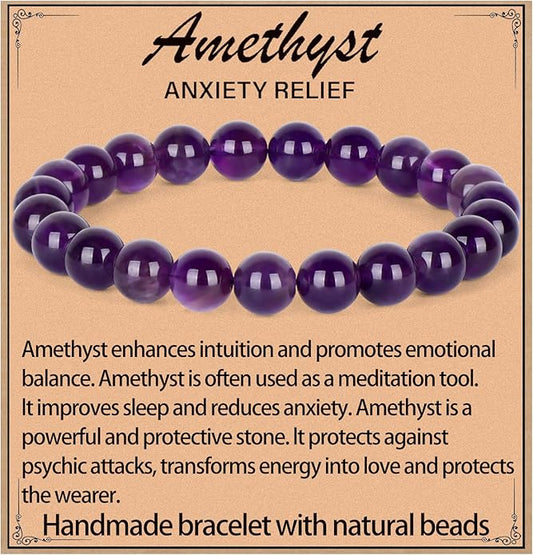 LPBeads Handmade Natural Gemstone Stretch Elastic Bracelet Healing Crystal Round Stone Beads Jewelry Gifts for Women Men