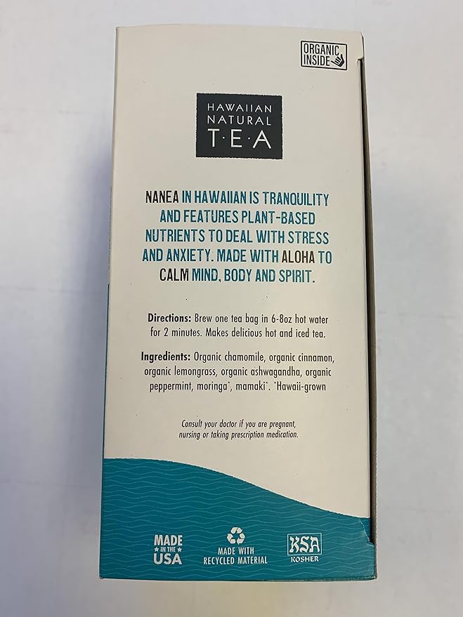 Nanea Chamomile Tea, Caffeine-Free Herbal Tea, All-Natural and Wellness Tea, Calming Hot Tea, Vegan and Keto-Friendly, 60 Tea Bags, 36 g -Hawaiian Natural Tea