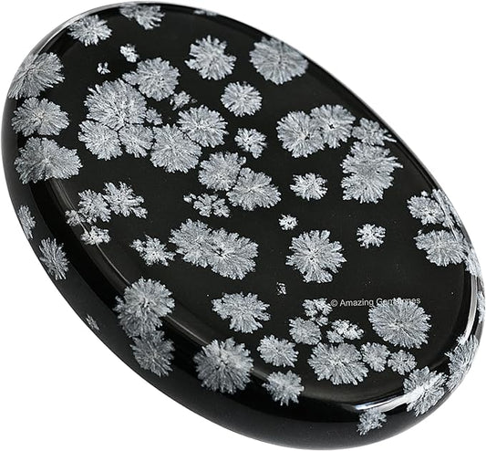 Amazing Gemstone Snowflake Obsidian Worry Stone Crystals and Healing Stones for Stress Relief Gifts - Piedra Crystal Fidget for Meditation - Unique Stocking Stuffers and Birthday Gifts