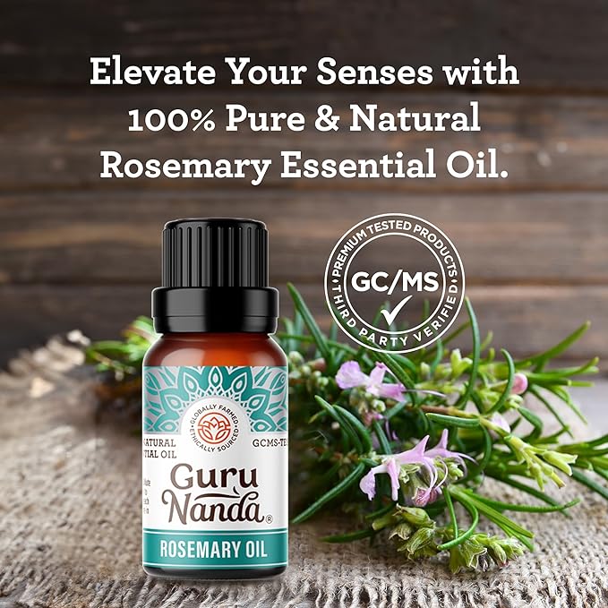 GuruNanda Rosemary Essential Oil, 100% Pure, Natural and Undiluted Diffuser Oil for Aromatherapy, Massages & DIY Recipies, Promotes Sense of Clarity & Supports Supple Hair (0.5 fl Oz)
