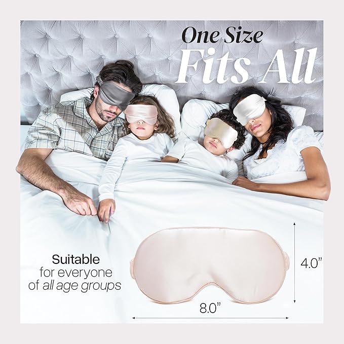 Adjustable Silk Sleep Mask Eye Covers | 100% Pure 6A Mulberry Silk | Blackout & Hypoallergenic | Concealed Strap for Women & Men | for Sleeping & Travel (Pink)