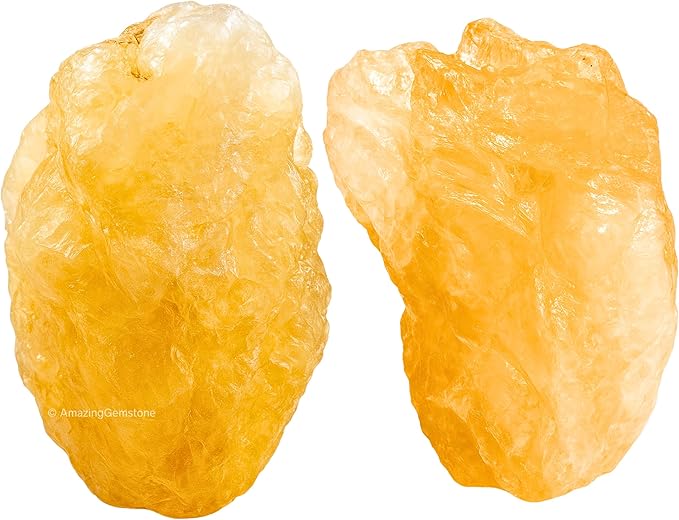 Amazing Gemstone Citrine Raw Crystals and Healing Stones, Natural Rocks for Tumbling - DIY Raw Stones and Crystals, 2 Pieces