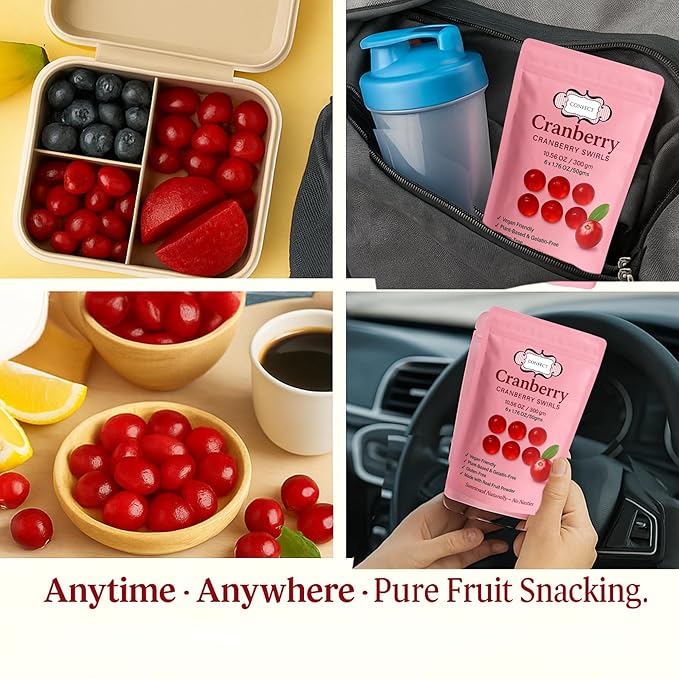 Confect Cranberry Swirls Fruit Gummies – Vegan Candy – 6 Packs x 1.76 oz – Gluten-Free, No Corn Syrup, Semi-Circle Shape