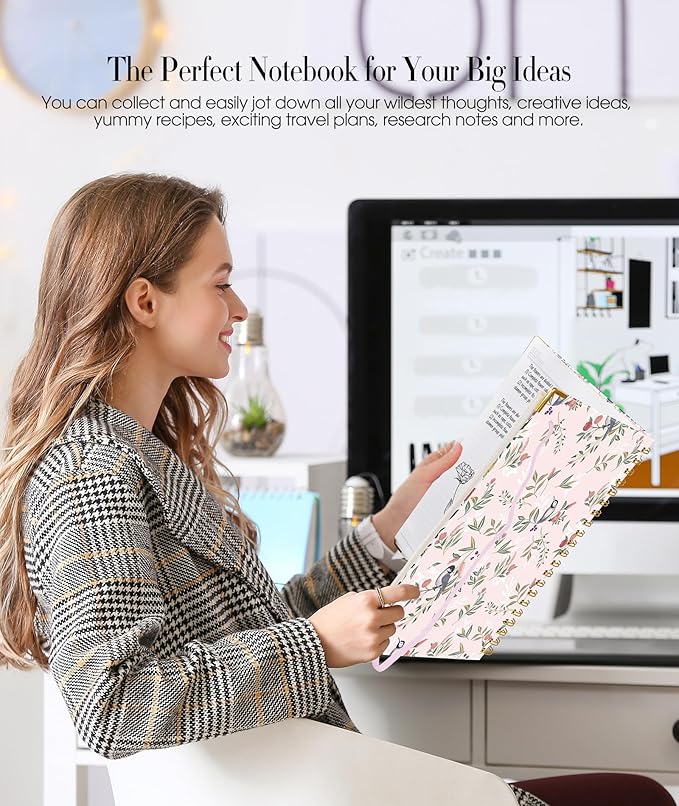 Cute Spiral Notebook Journal for Women, 200 Pages Lined Notebooks 8.5” x 11”, A4 Large Hardcover Spiral Journals with 100 GSM Thick Paper, College Ruled Notebook for Writing Work School, Woodland Floral