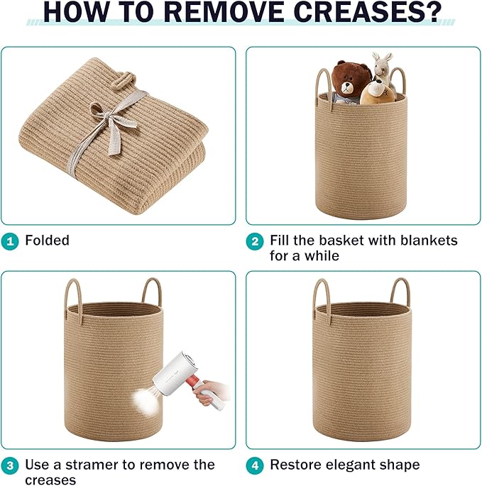 Jute Rope Laundry Hamper Basket by YOUDENOVA, 58L Tall Laundry Basket, Baby Nursery Hamper for Blanket Storage for Bedroom-Large-Jute