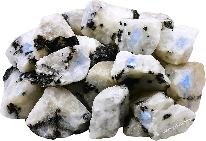 Amazing Gemstone 2 Pieces Rainbow Moonstone Raw Crystals and Healing Stones, Natural Rocks for Tumbling and DIY Raw Stones and Crystals