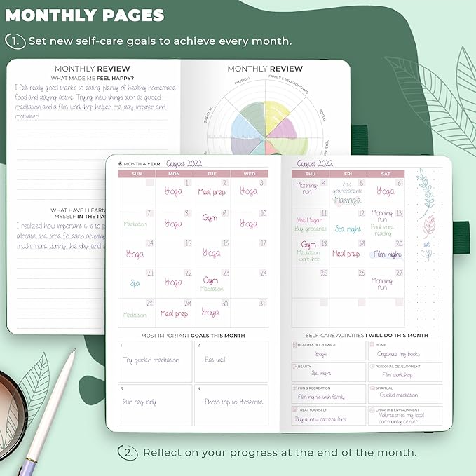 Clever Fox Self-Care Journal Pocket – Daily Reflection Notebook – Mental Health & Personal Development Planner, Meditation & Mood Log (Forest Green)