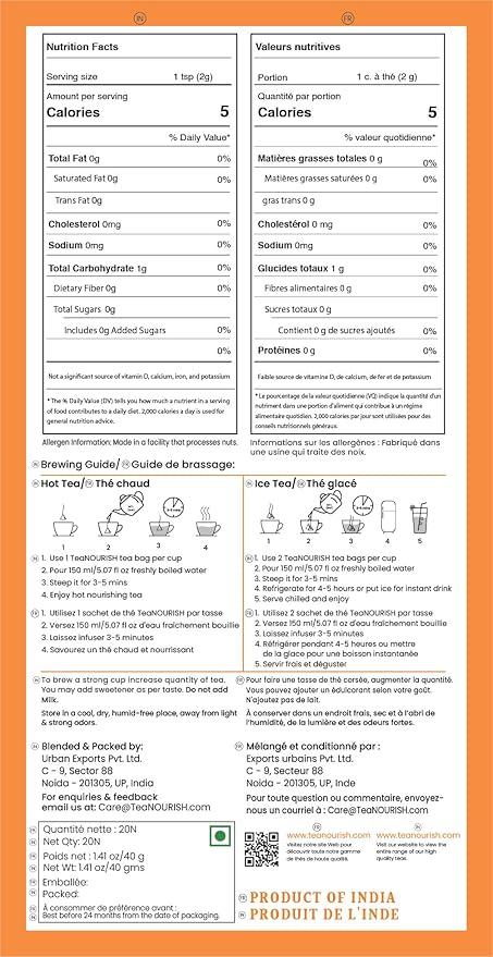 TeaNOURISH Ginger Tulsi Green Tea | 20 Count Pyramid Tea Bags | Darjeeling Whole Leaf | Indian Superfoods Ginger, Tulsi & Licorice | Relieves Stress & Aids Digestion