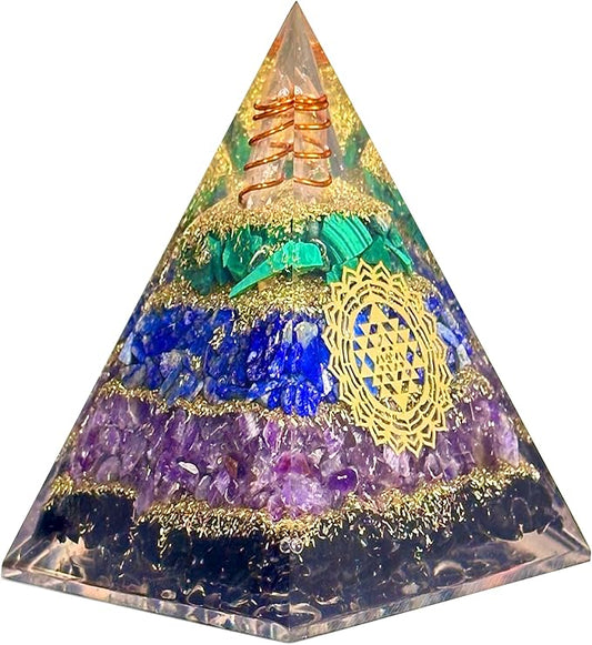 Tourmaline Orgone Pyramid – Anxiety Relief & Energy Shield – Handcrafted Orgone Generator with Tourmaline, Amethyst, Lapis Lazuli & Malachite – Meditation Altar Décor & Gift