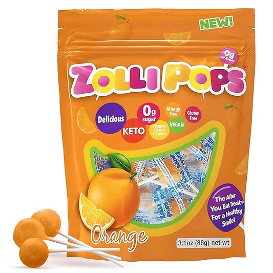 Zollipops Clean Teeth Pops Sugar Free Candy with Xylitol, Dye-Free Lollipops - Keto & Diabetic-Friendly, Dentist-Approved Treats for Kids (Orange, 3.1 oz)