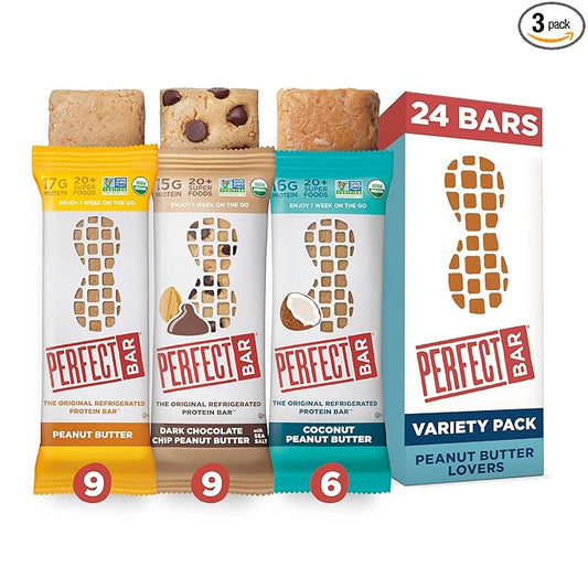 Perfect Bar Original Refrigerated Protein Bar, Peanut Butter Lover's Variety Bundle, 2.2 - 2.5 Ounce Bar, 8 Count (Pack of 3)