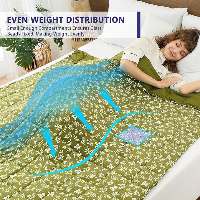 25 lbs weighted blanket Queen Size for Adults (60”x 80”, Sage) Cooling Heavy Blanket for Sleeping Perfect for 240-260 lbs, Winter Thick Breathable Blanket with Premium Glass Bead, Machine Washable