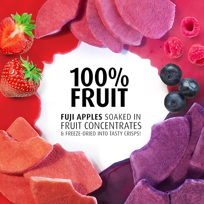 Brothers All Natural Infused Freeze Dried Fruit Crisps, Variety Pack, 0.85 Oz (Pack of 6), Fuji Apple Infused with Blueberry, Raspberry & Strawberry, Made with 100% Fruit, Gluten Free, Soy Free, Vegan, Heathy Snack, Resealable Pouch
