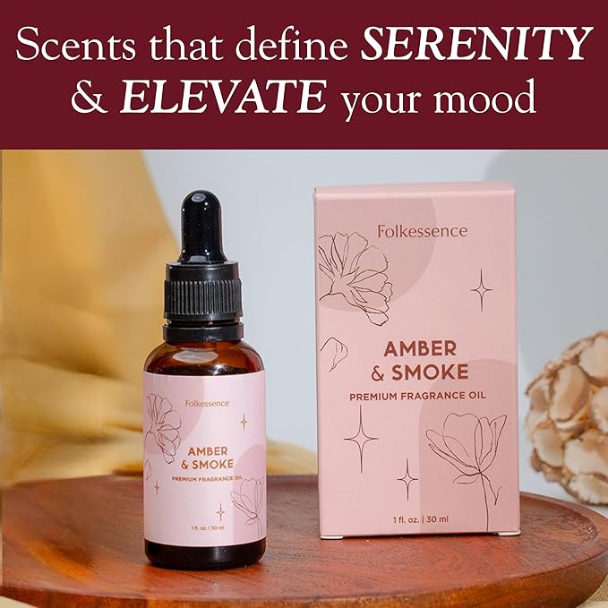 Folkulture Premium Essential Oil Blends for Diffuser for Home | 1.01 Fl Oz Amber Essential Oils for Aromatherapy | Fragrance Oils for Soap & Candle Making Scents | Diffuser Oil for Massage
