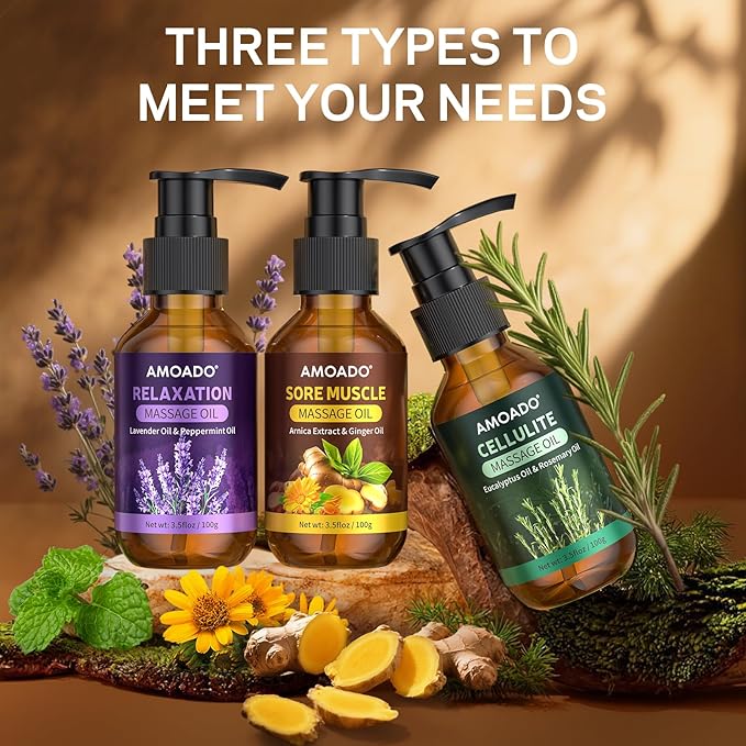 Massage Oil for Massage Therapy, Sore Muscle Massage Oils – 10.5oz, Arnica Oil,Anti Cellulite Eucalyptus,Lavender Essential Oils, Pain Relief & Spa-Quality Relaxation, Body Massage Oil Gifts Set