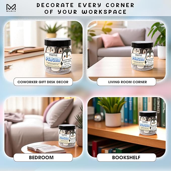 Positive Penguin Love Jar, 60 Cute Affirmation Cards, Relationship Gift for Girlfriend, Boyfriend, Husband, or Wife, Penguin Couple Jar, for Women, Her, Him