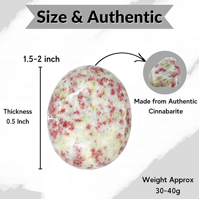 Amazing Gemstone Cinnabarite Crystals and Healing Stones - Large Palm Stone Crystals Piedra - Crystal for Good Luck, Balanced Positive Energy, Meditation - Unique Stocking Stuffers Gifts for Women