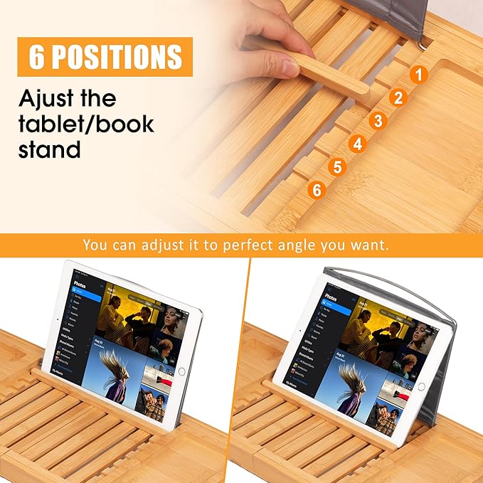 Artmalle Luxury Bathtub Caddy Tray for Tub - Foldable Bamboo Bath Table Tray with Book and Wine Glass Holder, Expandable Bathroom Accessories for Spa or Reading Lite Style