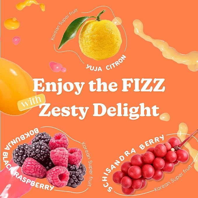 DALAMHARI Sparkling Kombucha Powder Packets - Probiotic Soda Fizzy Drink Mix | Gut Health Fermented Tea | Korean Superfruit Wellness Drinks | Oriental Urban Remedy Health Ade Bubbly | Variety Pack 21T