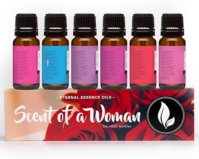 Eternal Essence Oils Scent of a Woman Set of 6 Premium Fragrance Oils - Includes Guava Colada, Twilight Woods, Bali Mango, Passion Fruit & Guava, Juniper Breeze, and Love Spell Scented Oils - 10ML