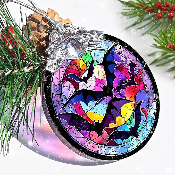 Christmas Ornament, Bat Christmas Decor, Bat Ornaments for Christmas Tree, Stained Glass Ornament, Bat Gifts, Holiday Decorations and Xmas Gifts Ideas