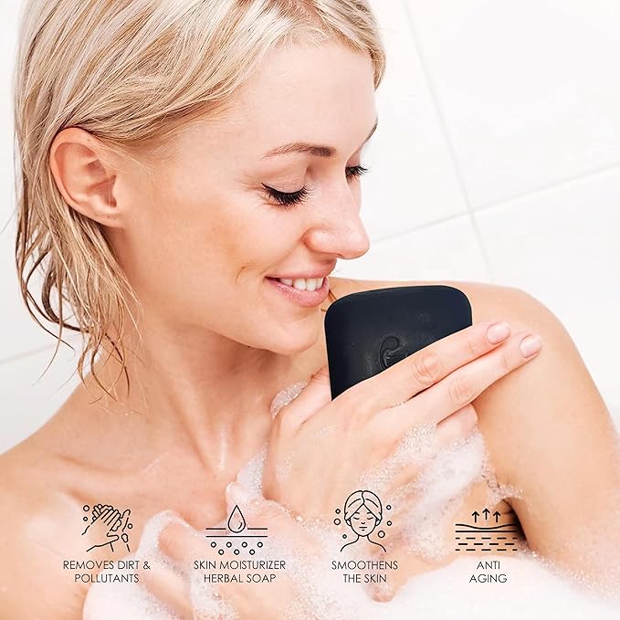 HERBOGANIC Black seed Charcoal and Shea butter Herbal Soap | Pack of 6 of 5oz soap Bar | Ideal for Men and Women, Soothing and Nourishing Soap for Moisturization