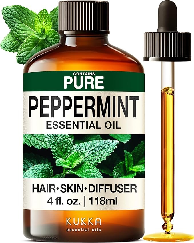 KUKKA Peppermint Essential Oils - 4 Fl Oz - for Hair, Skin, Diffuser, Aromatherapy & DIY Soap Making Scent
